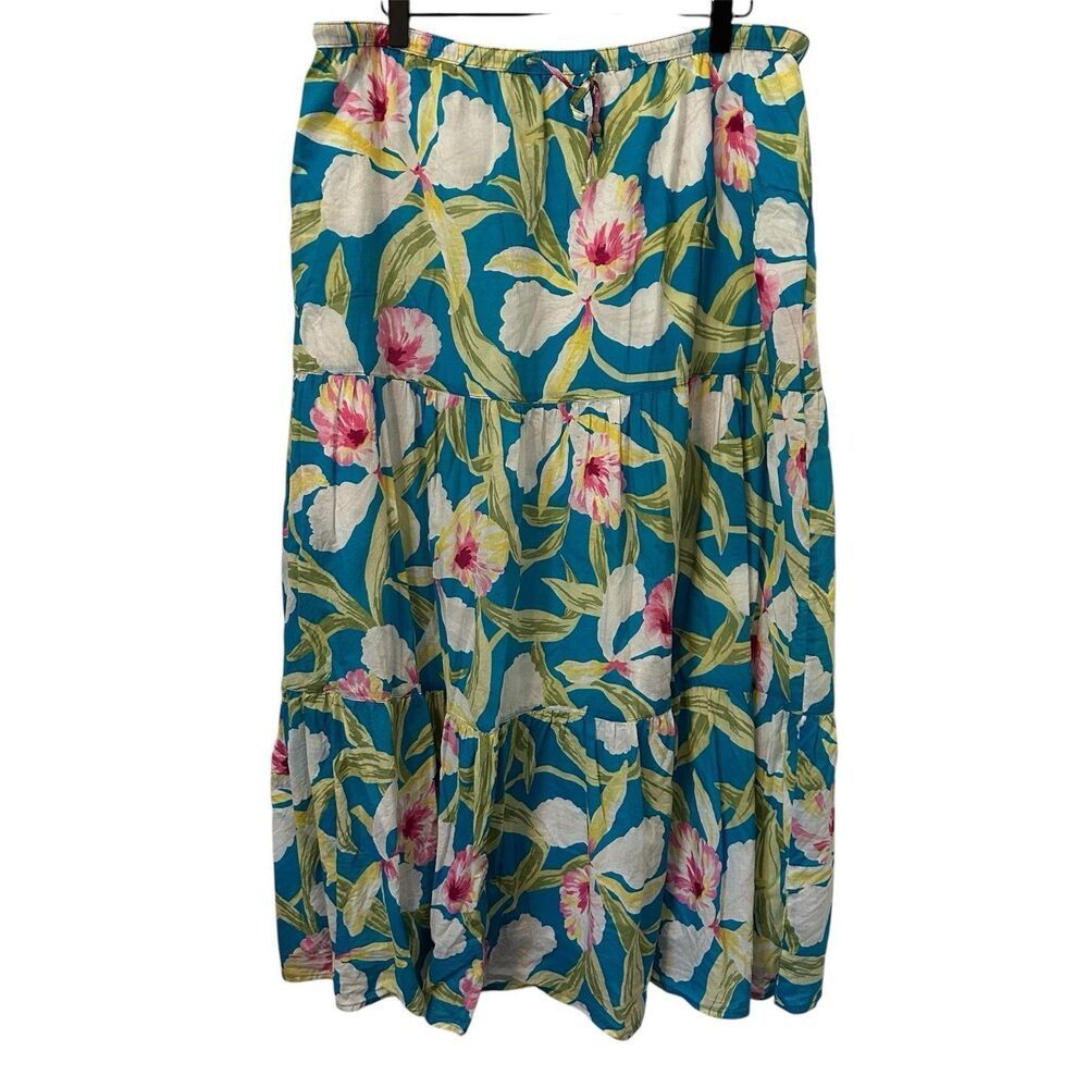 Lauren Ralph Lauren Womens Xl Lined Floral Tiered Prairie Peasant Maxi Skirt